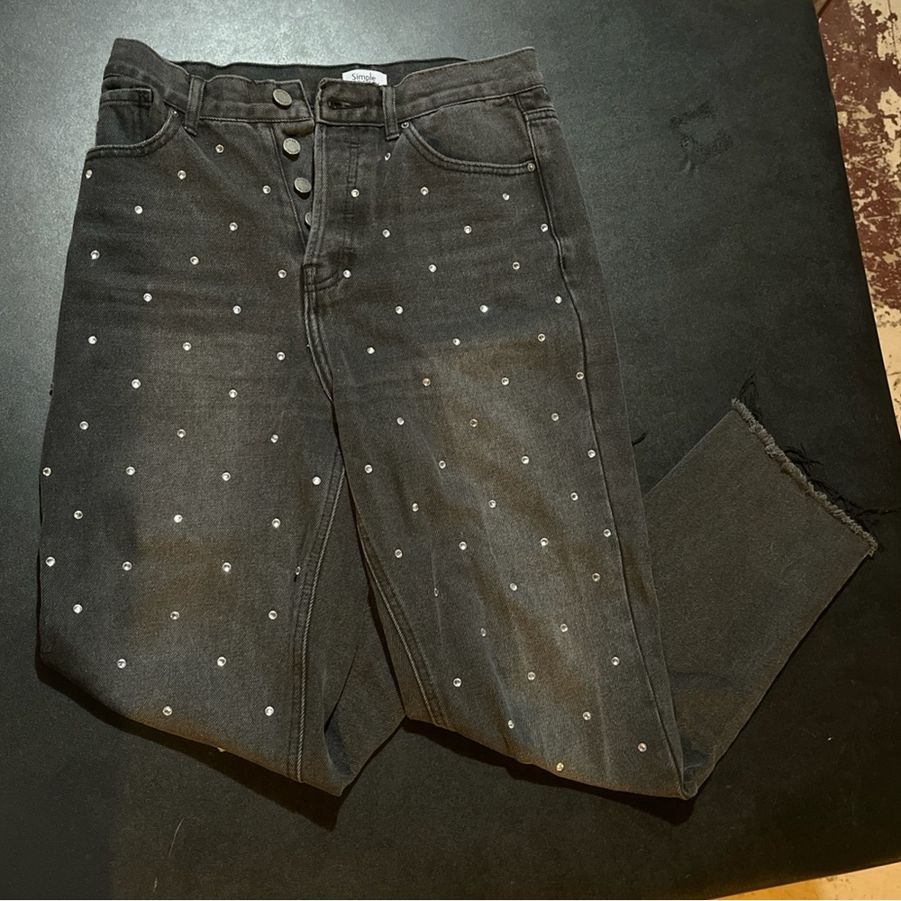 Dark Wash Denim Rhinestone Jeans